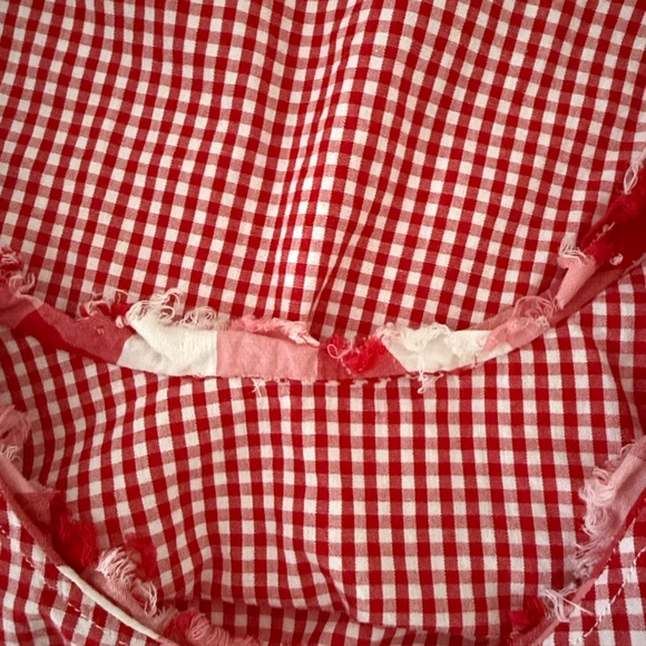 Handmade red gingham plaid ruffle trim top large festival boho garden party - Picture 9 of 10